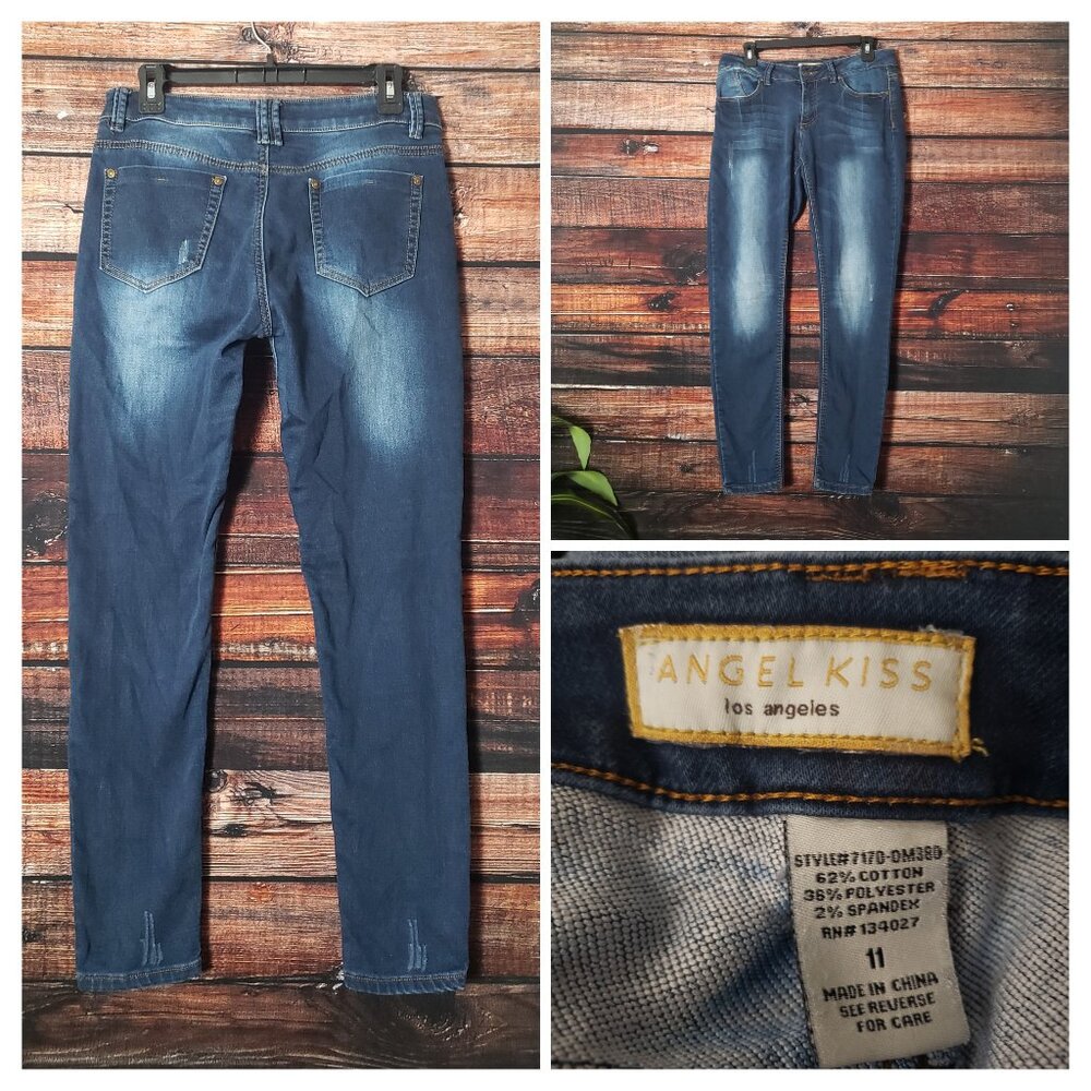 Angel Kiss LA Jeans Mid Rise Skinny Size 11 Dark Blue Denim Stretch